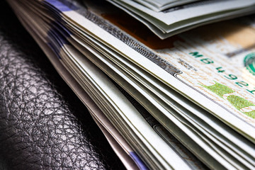 Men's black wallet money in cash