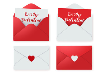 Love letters vector elements set. Love letter of valentines card red invitation with message isolated in white background. Vector illustration.  - obrazy, fototapety, plakaty