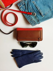  Fashion Women clothes accessories Leather gloves white jeans green  blue black sunglass  red...