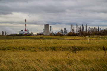 Fototapeta na wymiar factory and power plant near the Antwerp harbor in Belgium