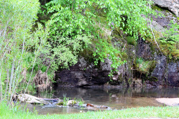 Rock hill cave and pond near needle mountains in South Dakota