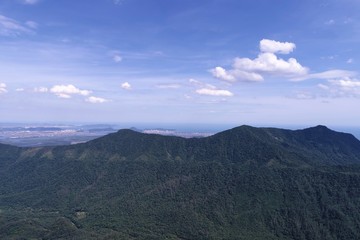 Aerial view of famous Imigrantes's Road in the saw. Great landscape between mountains. Serra do Mar's State Park, São Paulo, Brazil