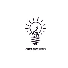 Treble Clef with line art Light Bulb for Music logo design.