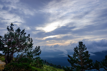Nice image as a background of cloudy sky in high mountains for nature background.