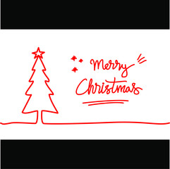 Fototapeta na wymiar merry Christmas with hand draw letter. with Christmas tree . Editable vector. banner template design, social media post. Greeting cards. simple. 
