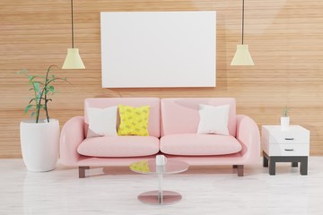 Living room Interior mockup background wall 3D