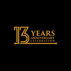 13 th anniversary line style design logo vector element on a black background, a vector design for celebrations, invitation cards and greeting cards.