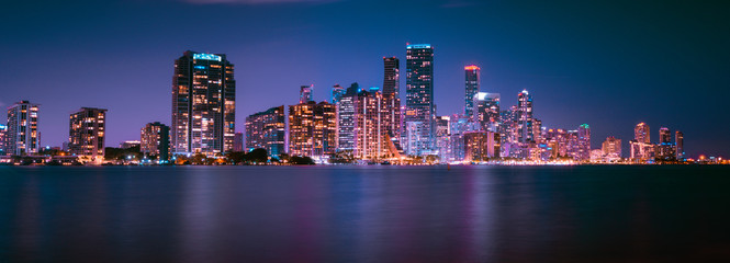 lighting view cityscape buildings blue sky night sunset skyscraper miami florida downtown street panorama dusk