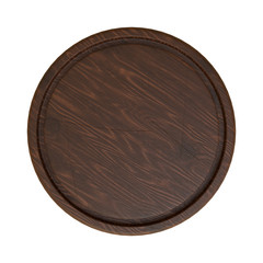 Empty pizza wood cutting circular board isolated on white background