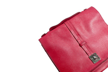 Red leather bag on a white background.