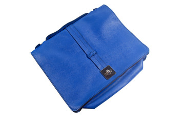 A blue woman leather bag on a white background.(with Clipping Path).