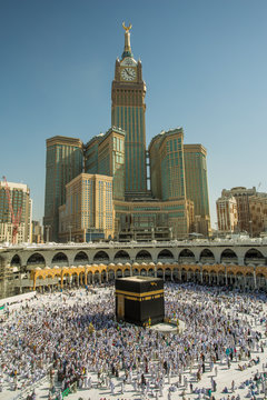 Kaabah Saudi ARABIA-April 2018: Muslim from all around the world walking around the Kaabah, Makkah Saudi ARABIA. 
