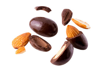 almond milk Crack blast fly and dark chocolate isolated on white