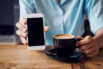 cafe making show shopping transfer payment through smartphone app Mobile Payment with NFC technology on Smartphone shopping online