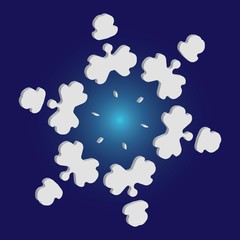 Isolated falling snowflake on blue background.