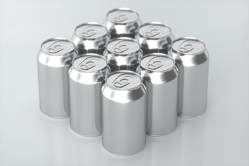 Cans with white background, Recyclable cans, 3d rendering.