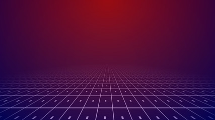 Clean Perspective 3D Floor Line Grids And Dots On Sweet Red And Blue Gradient Background