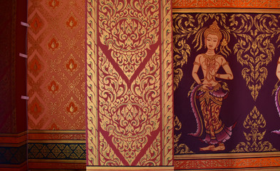 Fototapeta na wymiar Thai pattern Is an art of wall paintings Various patterns, beautiful churches