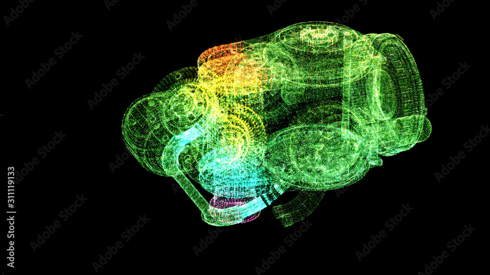Fototapete Futuristic user interface head up display Holographic electromagnetic mechanical system and digital data telemetry information display for digital background computer desktop display screen