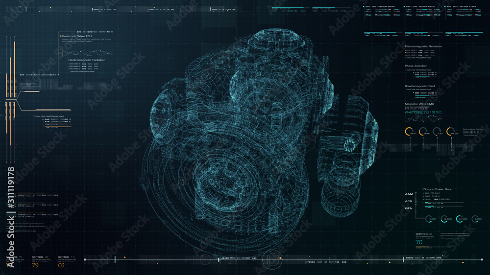 Aufkleber Futuristic user interface head up display Holographic electromagnetic mechanical system and digital data telemetry information display for digital background computer desktop display screen