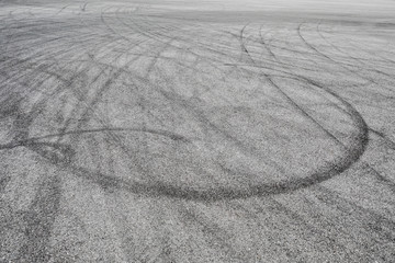 Skid marks tire marks on motor race track asphalt international circuit.shoot down view.