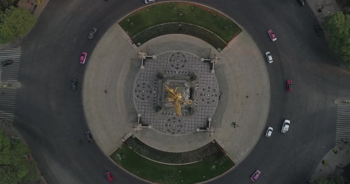 Aerial Top View of Independence Angel Boulevard in Mexico city