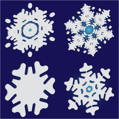 Set of christmas 3d snowflakes on blue background.