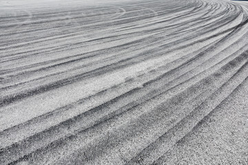 Skid marks tire marks on motor race track asphalt international circuit.shoot down view.
