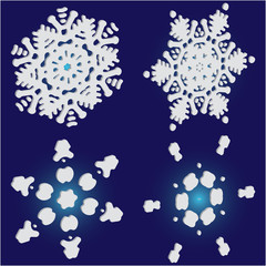 Collection of cute snowflakes on blue background.