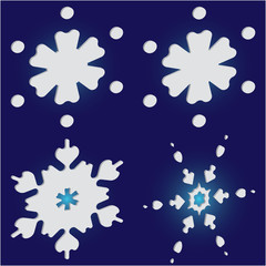 Kit of simple, beautiful snowflakes on blue background.