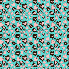 seamless pattern turquoise background with black hearts
