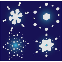 Collection of simple snowflakes on blue background.
