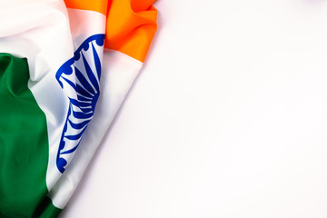 Indian republic day, flat lay top view, Indian tricolor flag