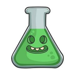 Creepy smiling science test tube cartoon