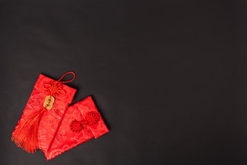 Chinese new year festival concept, flat lay top view, Happy Chinese new year with Red envelope