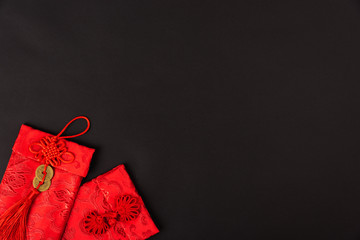 Chinese new year festival concept, flat lay top view, Happy Chinese new year with Red envelope