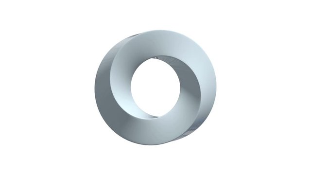 Mobius strip ring sacred geometry. Spatial figure with upturned surfaces. Optical illusion with dual circular contour 3d render. Animation video available in 4k FullHD and HD render footage.