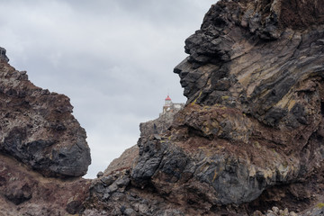 Farol da Ponta de Sao Lourenco, the oldest lighthouse marking the extreme east of Portuguese island Madeira, built in 1870 on top of a small extinct volcano and has a focal point of 103 metres.
