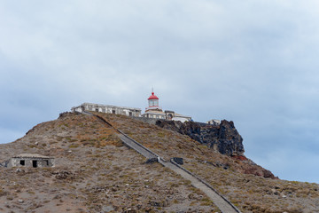 Farol da Ponta de Sao Lourenco, the oldest lighthouse marking the extreme east of Portuguese island...