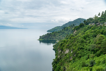 Fototapeta na wymiar View from Panatapan - Lake toba in Hanging stone area 
