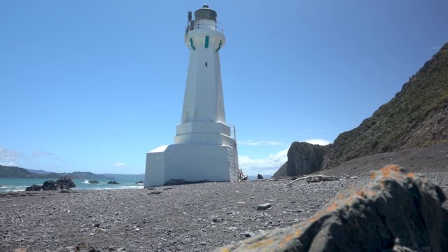 Pencarrow Lighthouse on the South Coast of Wellington moving from left to right