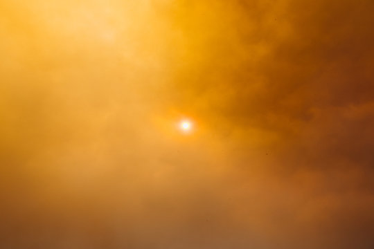 Thick Wildfire Smoke And Amber Blocking The Sun