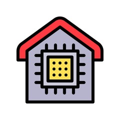 House with computer chip, Future technology filled design icon
