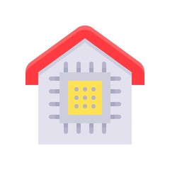 House with computer chip , Future technology flat design icon