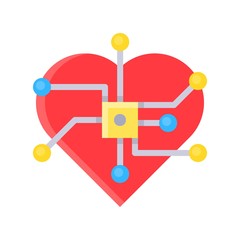 Heart with computer chip, Future technology flat design icon