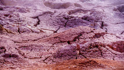 Dried Cracked Mud in Fountain Paint Pot Geyser in Yellowstone National Park, Wyoming, United States