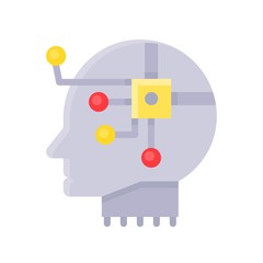 Robot head with circuit chip vector, Artificial related flat design icon