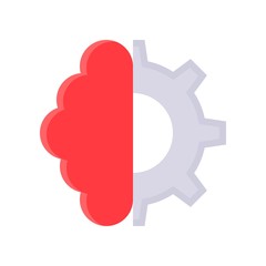 Half brain and half gear vector, Artificial related flat design icon