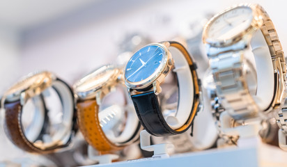 Luxurious Watches In A Store Stand