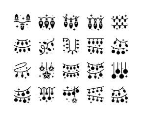 Christmas lights vector icon set, solid style
